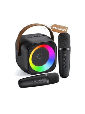 Bluetooth Karaoke Speaker LED Lights 2 Wireless Microphones HiFi Rechargeable
